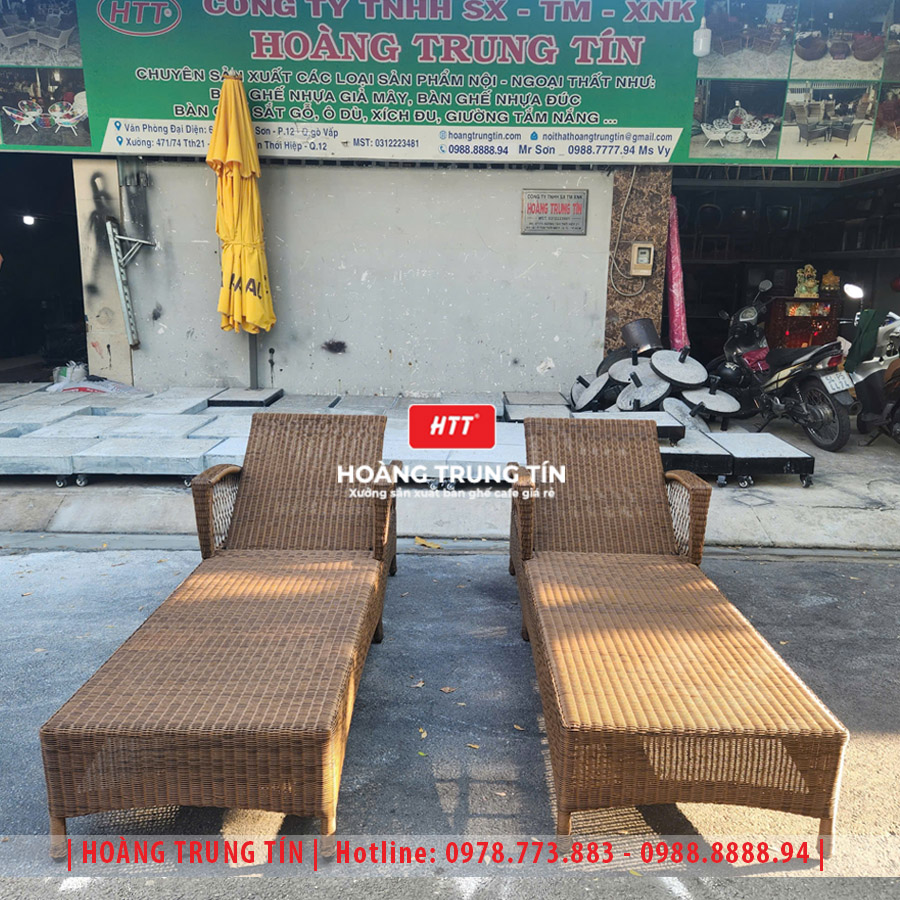 Giường tắm nắng đan nhựa giả mây HTT018