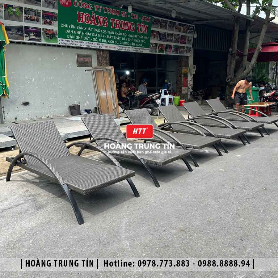 Giường tắm nắng đan nhựa giả mây HTT014