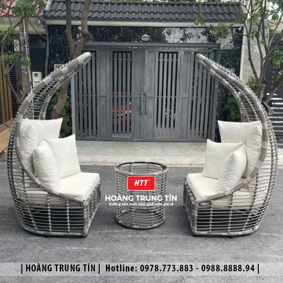 Giường tắm nắng mái vòm đan nhựa giả mây HTT006