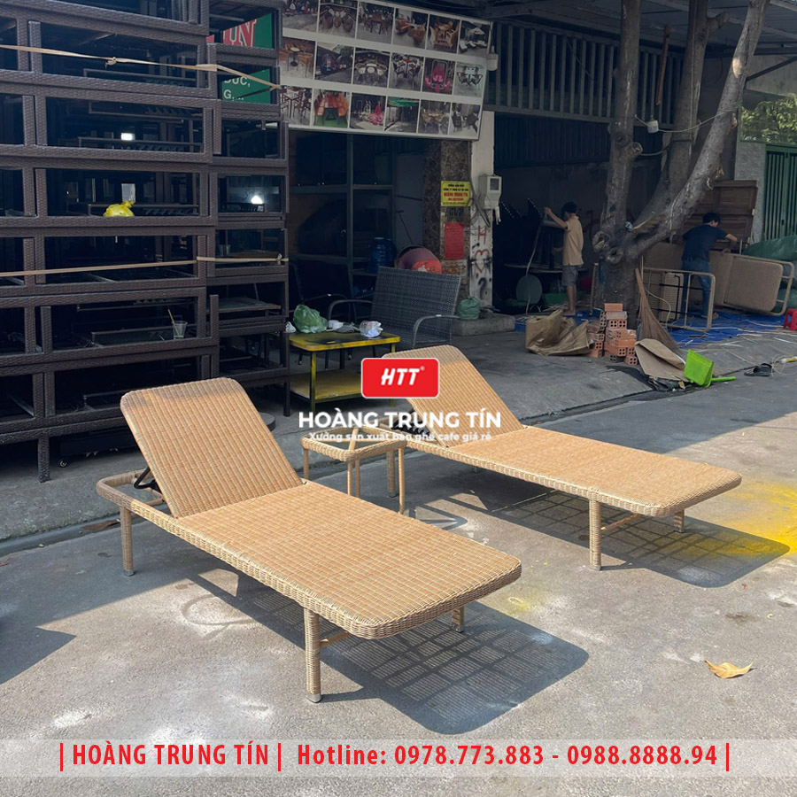 Giường tắm nắng đan nhựa giả mây HTT017