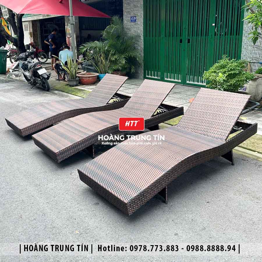Giường tắm nắng đan nhựa giả mây HTT011