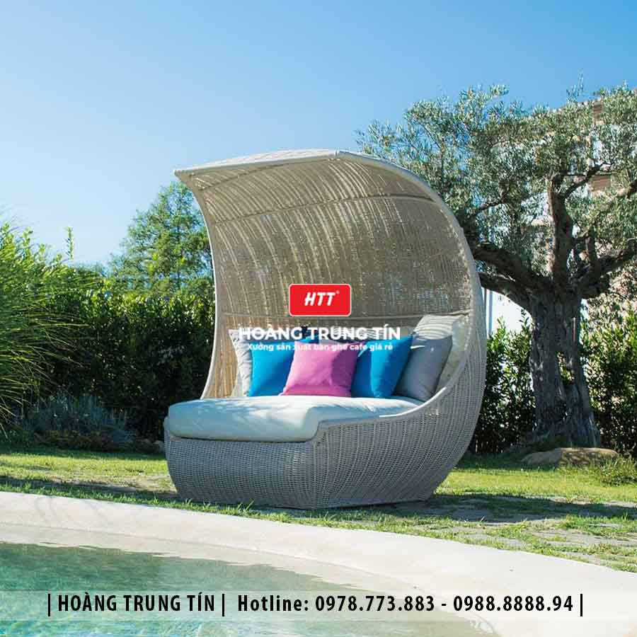 Giường hồ bơi đan nhựa giả mây HTT10