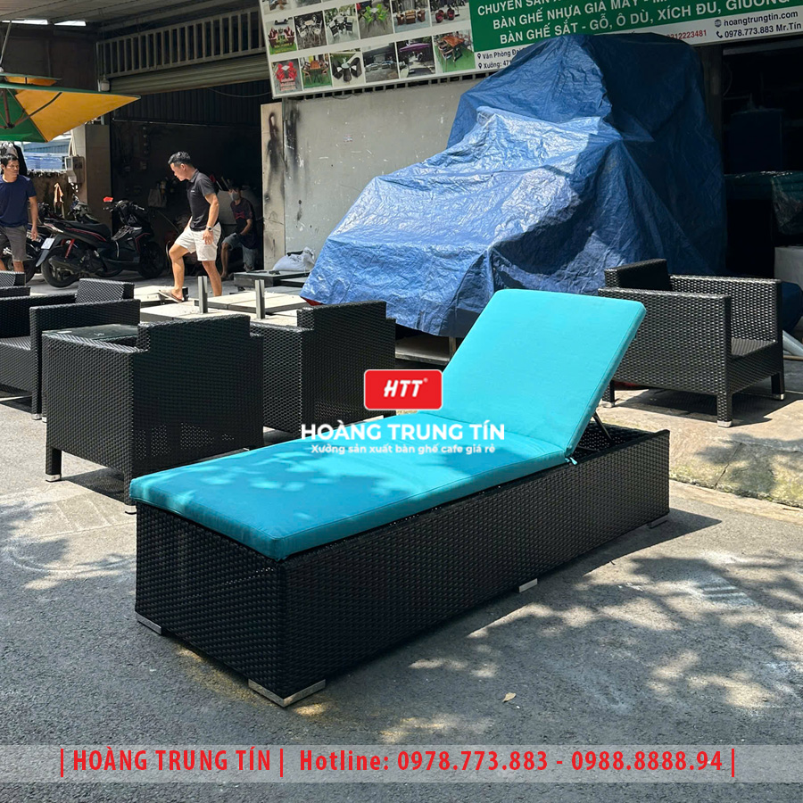Giường tắm nắng đan nhựa giả mây HTT024