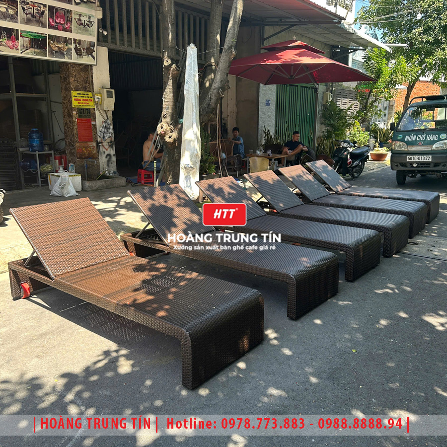 Giường tắm nắng đan nhựa giả mây HTT026