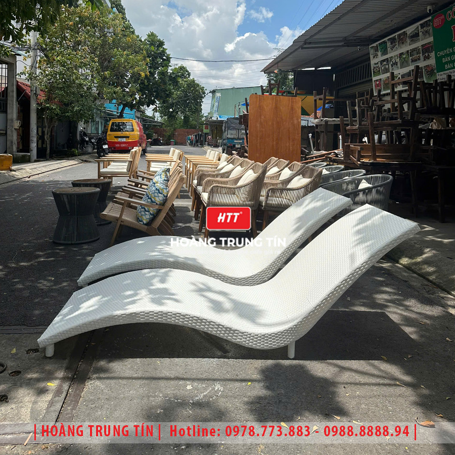 Giường tắm nắng đan nhựa giả mây HTT027