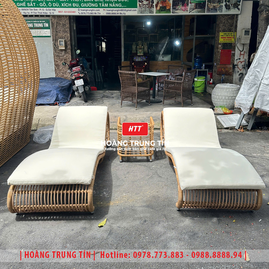 Giường tắm nắng đan nhựa giả mây HTT029
