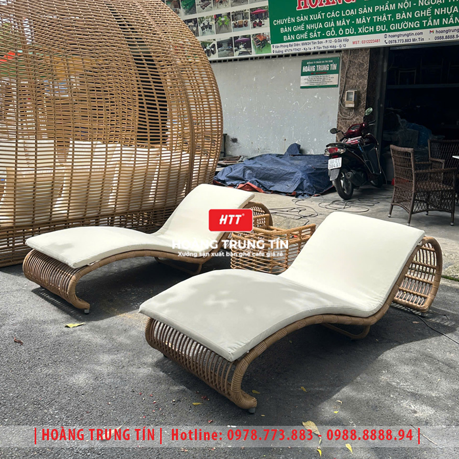 Giường tắm nắng đan nhựa giả mây HTT029
