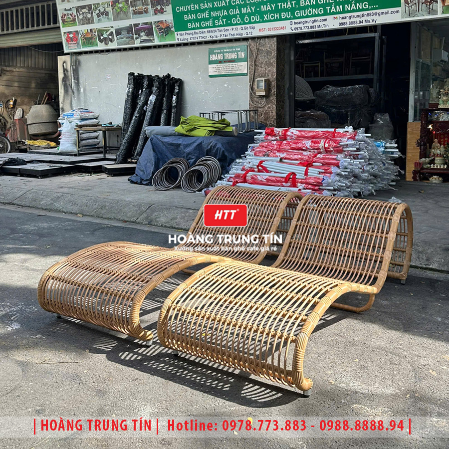 Giường tắm nắng đan nhựa giả mây HTT029