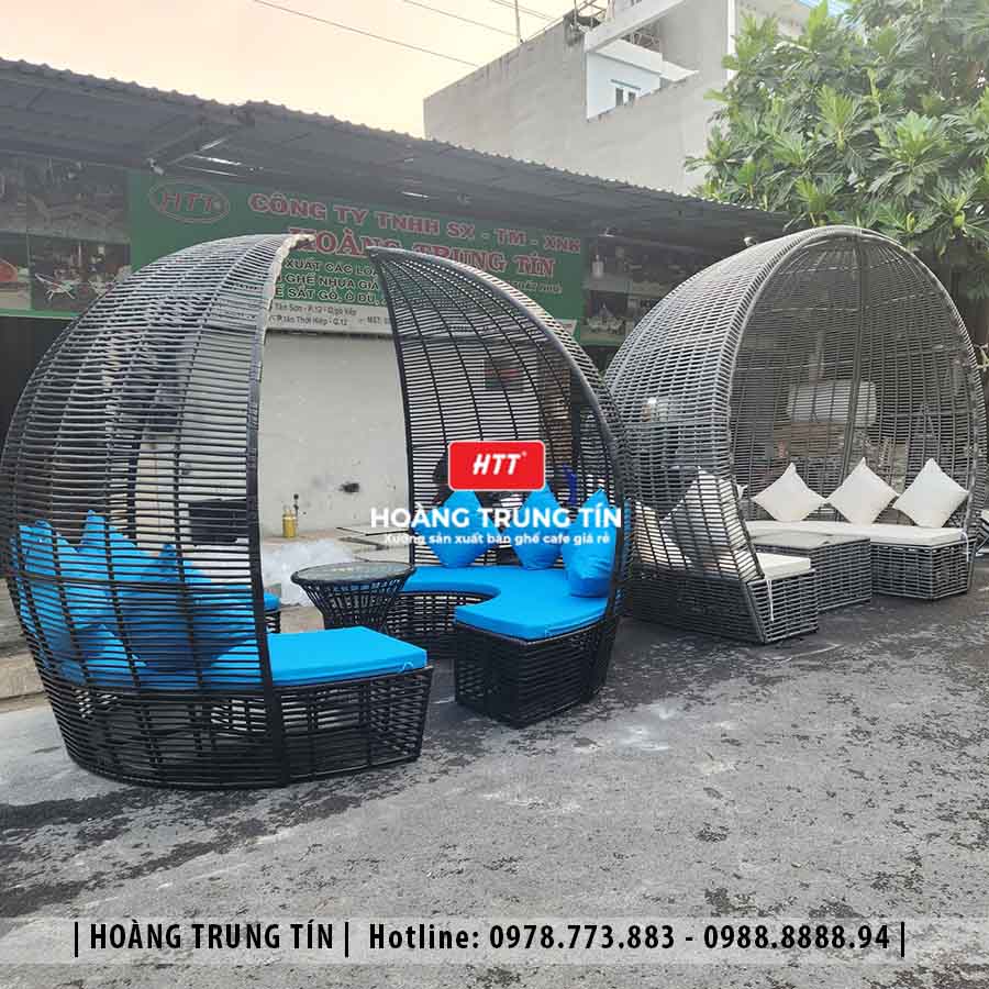 Giường tắm nắng mái vòm đan nhựa giả mây HTT007