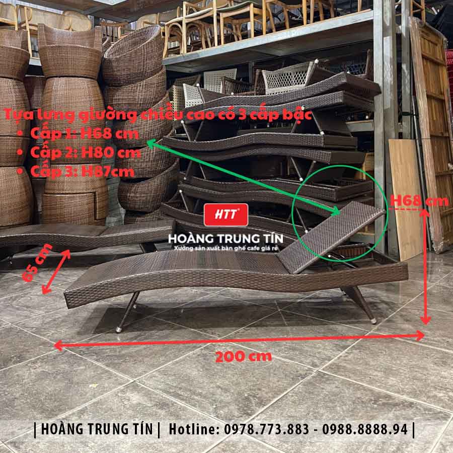 Giường tắm nắng đan nhựa giả mây HTT009