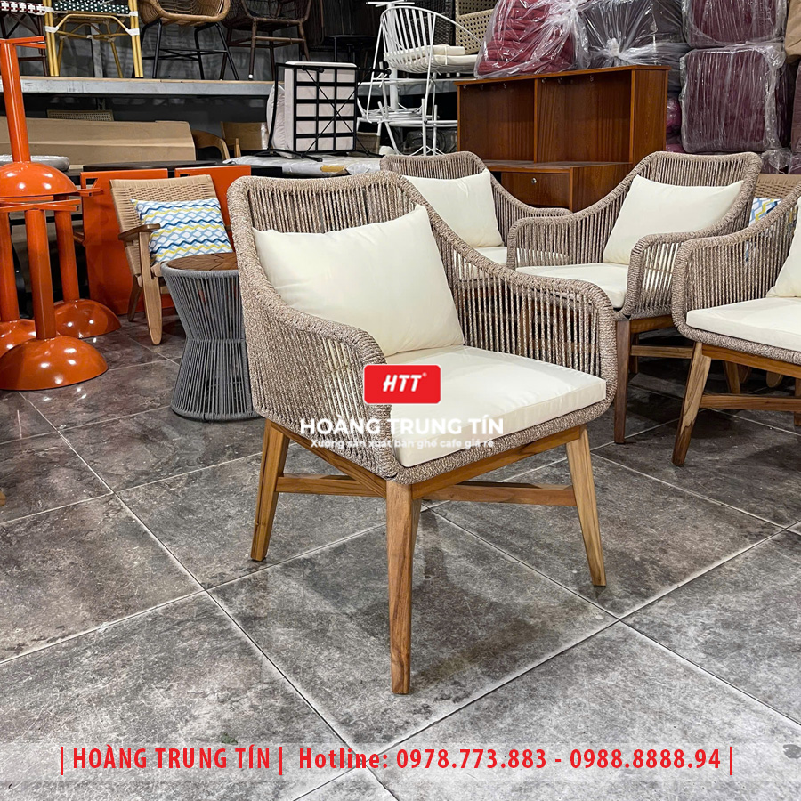 Bàn ghế cafe đan dây dù HTT03