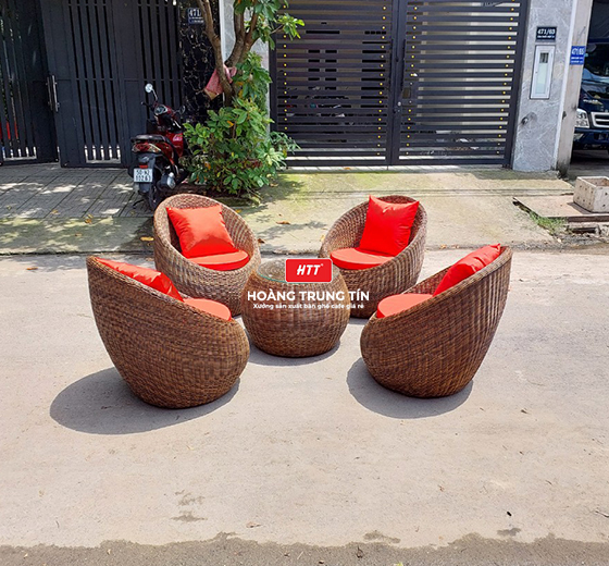Bàn ghế sofa cafe nhựa giả mây HTT-009