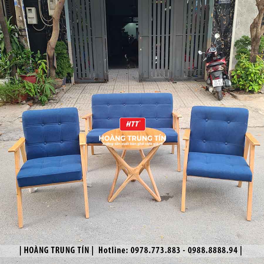 Bàn ghế sofa gỗ nệm cafe HTT04