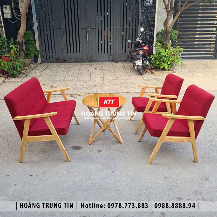 Bàn ghế sofa gỗ nệm cafe HTT02