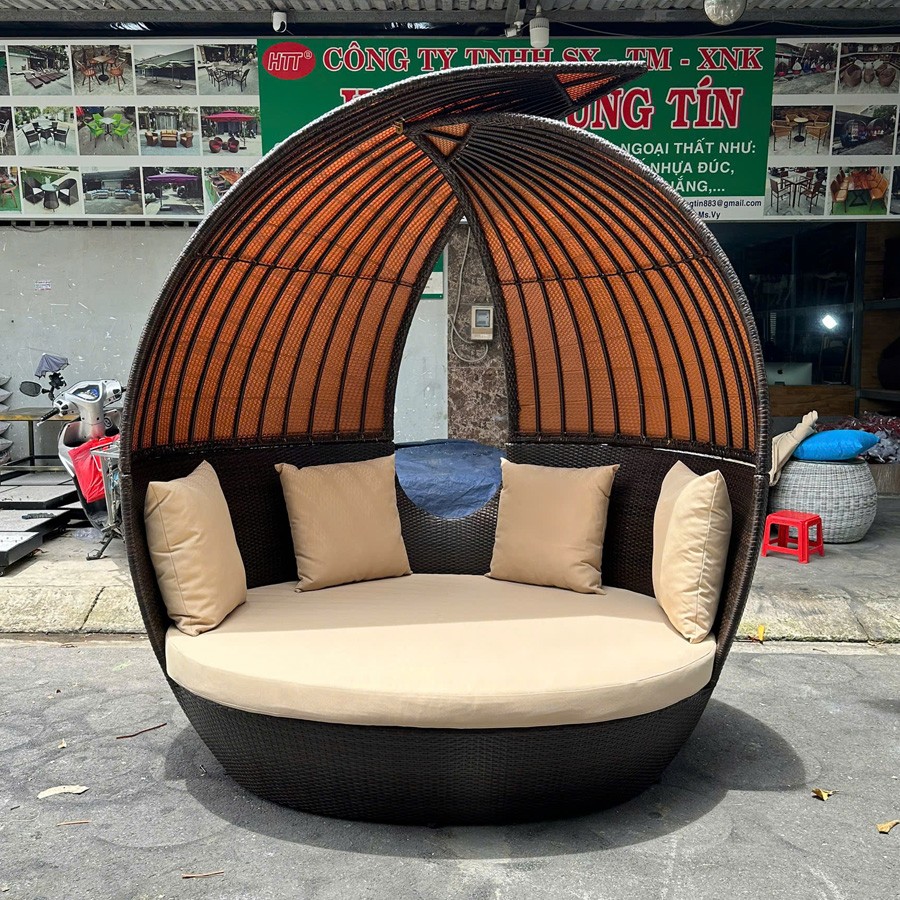 Sofa mái vòm nhựa giả mây khung gỗ HTT-MV02