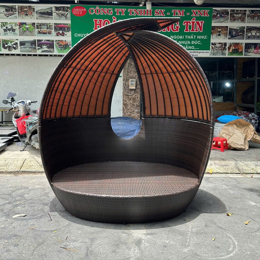 Sofa mái vòm nhựa giả mây khung gỗ HTT-MV02