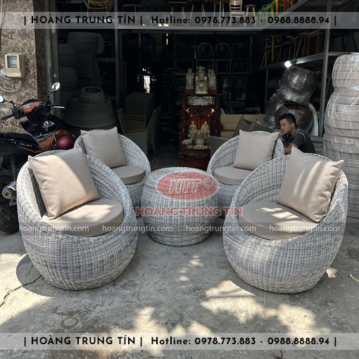 Sofa trứng đan nhựa giả mây HTT042