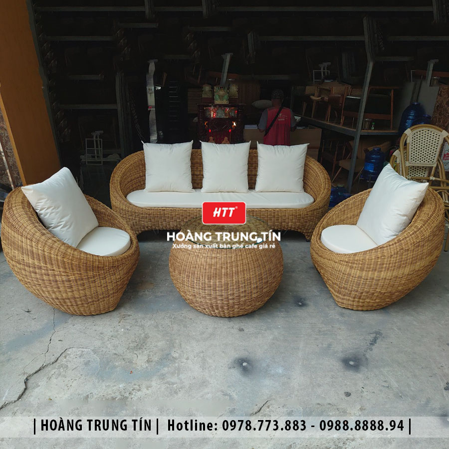 Sofa trứng đan nhựa giả mây HTT01