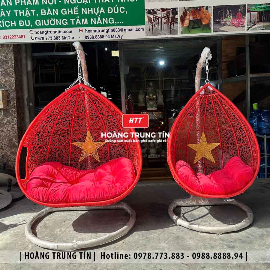 Xích đu đôi đan nhựa giả mây ngoài trời HTT10