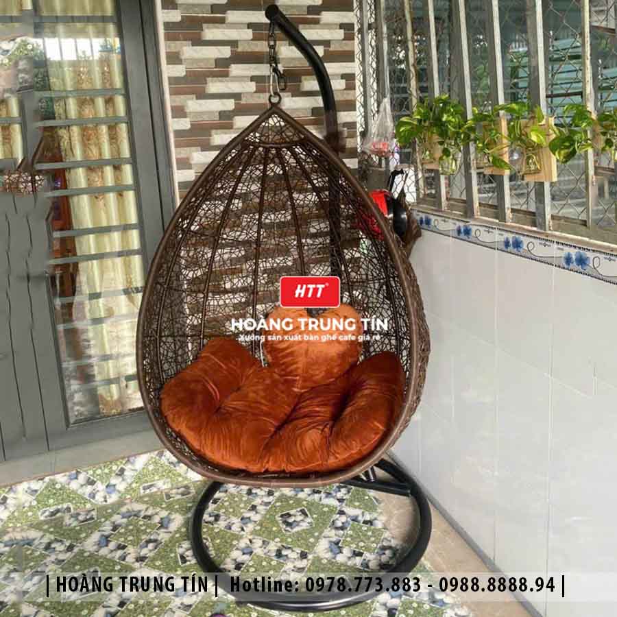 Xích đu đơn đan rối nhựa giả mây HTT02