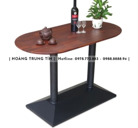 Bàn cafe hình Oval mặt gỗ chân sắt đôi