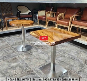 Bàn cafe chân inox mặt gỗ me tây HTT30