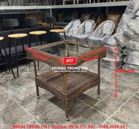 Bàn cafe đan nhựa giả mây HTT02