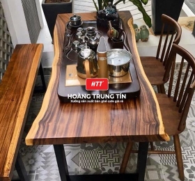 Bàn cafe gỗ me tây mặt bàn 2m9 dày 7cm