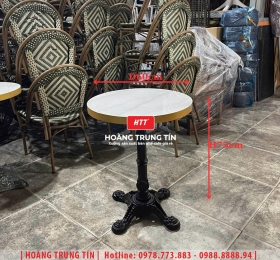 Bàn cafe chân gang đúc mặt đá viền sắt HTT01