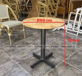 Mẫu Bàn cafe chân sắt mặt tròn gỗ cao su