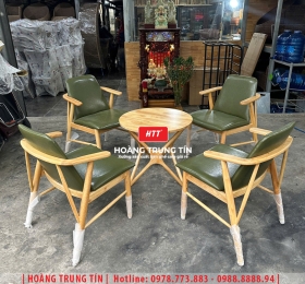Bàn ghế cafe gỗ nệm cao cấp HTT37