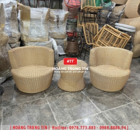 Bàn ghế cafe đan nhựa mây cao cấp HTT043