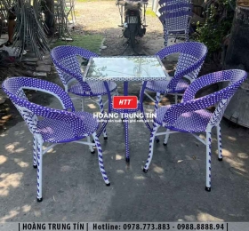 Bàn ghế nhựa giả mây ngoài trời HTT005