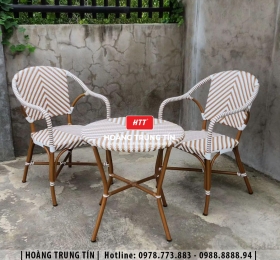 Bàn ghế cafe đan nhựa mây cao cấp HTT011