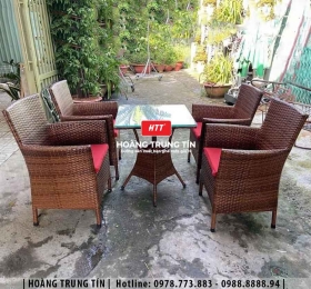 Bàn ghế nhựa giả mây ngoài trời HTT017