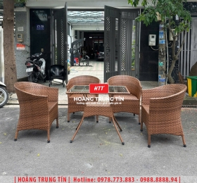 Bàn ghế nhựa giả mây ngoài trời HTT055