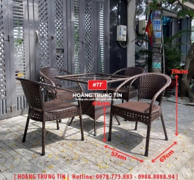 Bàn ghế cafe đan nhựa mây cao cấp HTT038