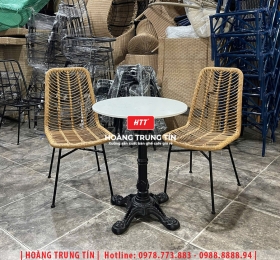 Bàn ghế cafe đan nhựa mây cao cấp HTT027
