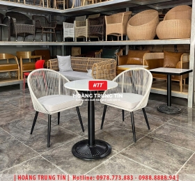 Bàn ghế cafe đan nhựa mây cao cấp HTT028