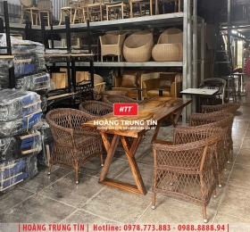 Bàn ghế cafe đan nhựa mây cao cấp HTT029