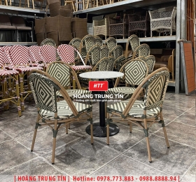 Bàn ghế cafe đan nhựa mây cao cấp HTT035