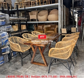 Bàn ghế cafe đan nhựa mây cao cấp HTT030