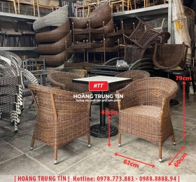 Bàn ghế cafe nhựa mây ngoài trời HTT03