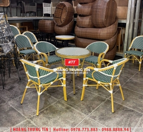 Bàn ghế cafe đan nhựa mây cao cấp HTT024