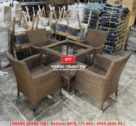 Bàn ghế cafe đan nhựa mây cao cấp HTT037