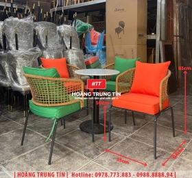 Bàn ghế cafe đan nhựa mây cao cấp HTT040
