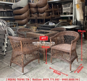 Bàn ghế cafe đan nhựa mây cao cấp HTT022