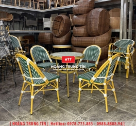 Bàn ghế cafe đan nhựa mây cao cấp HTT025