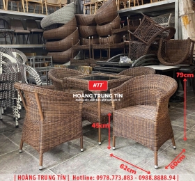 Bàn ghế cafe đan nhựa mây cao cấp HTT023