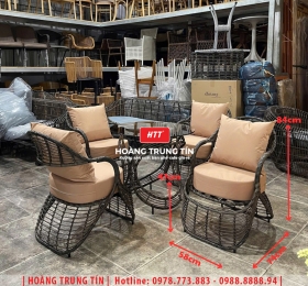 Bàn ghế cafe đan nhựa mây cao cấp HTT046